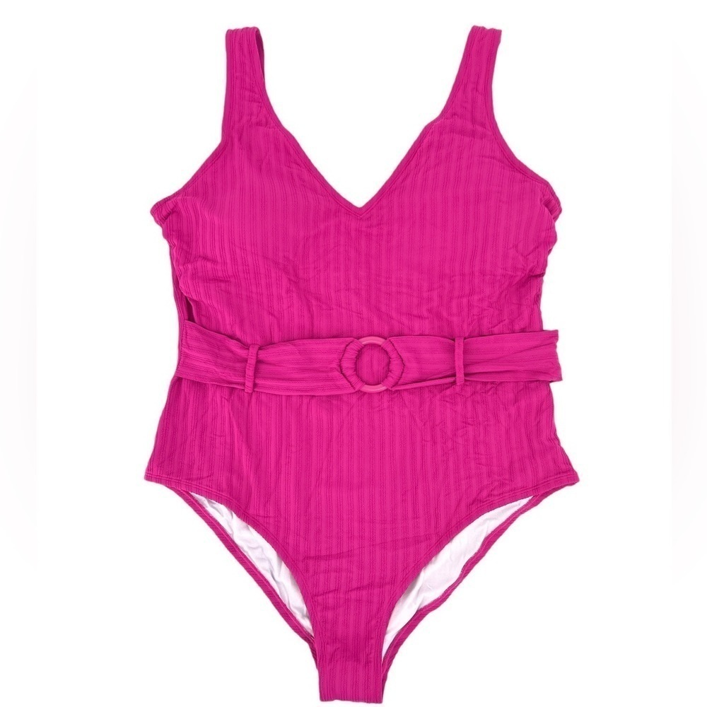 Cupshe Tummy control belted Sliming one piece Pink bathing suit SZ 2X